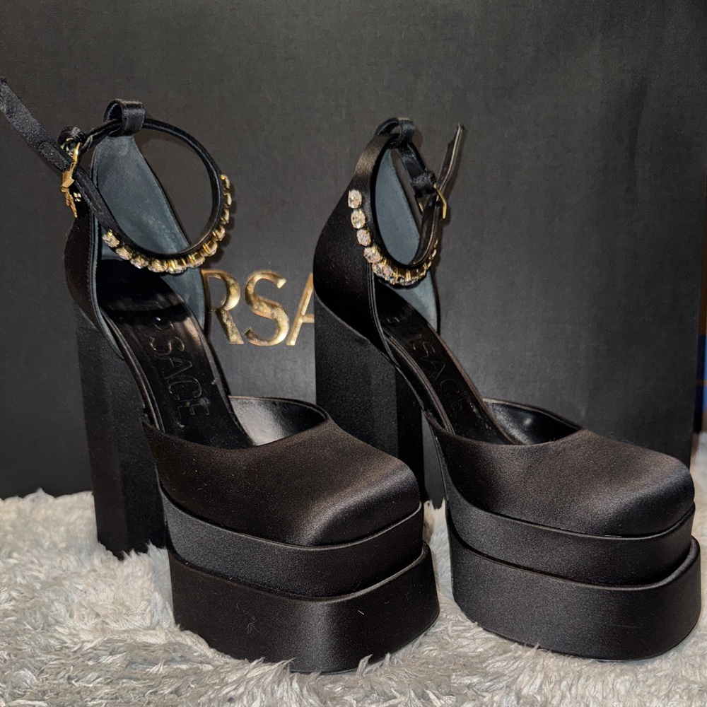 VERSACE double platform satin heels